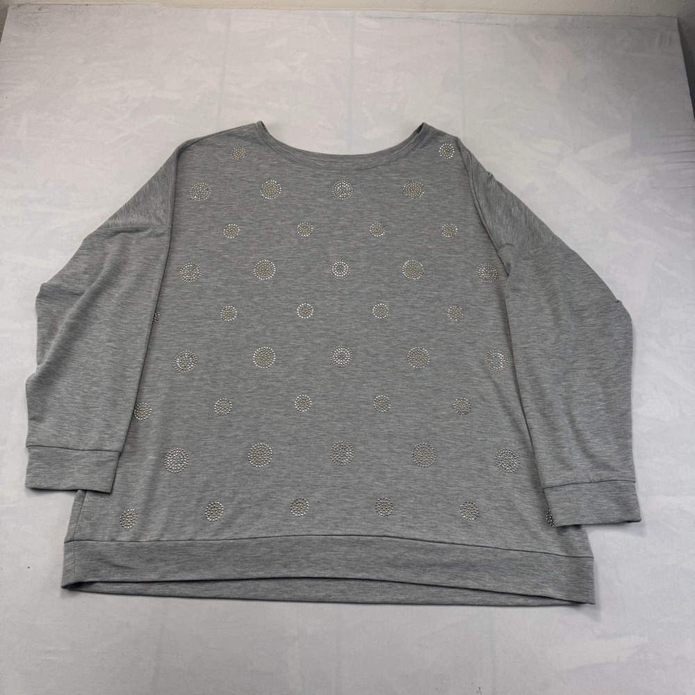 CJ Banks Womens 2X Gray Rhinestone Embellished Pullover Sweatshirt Plus Size
